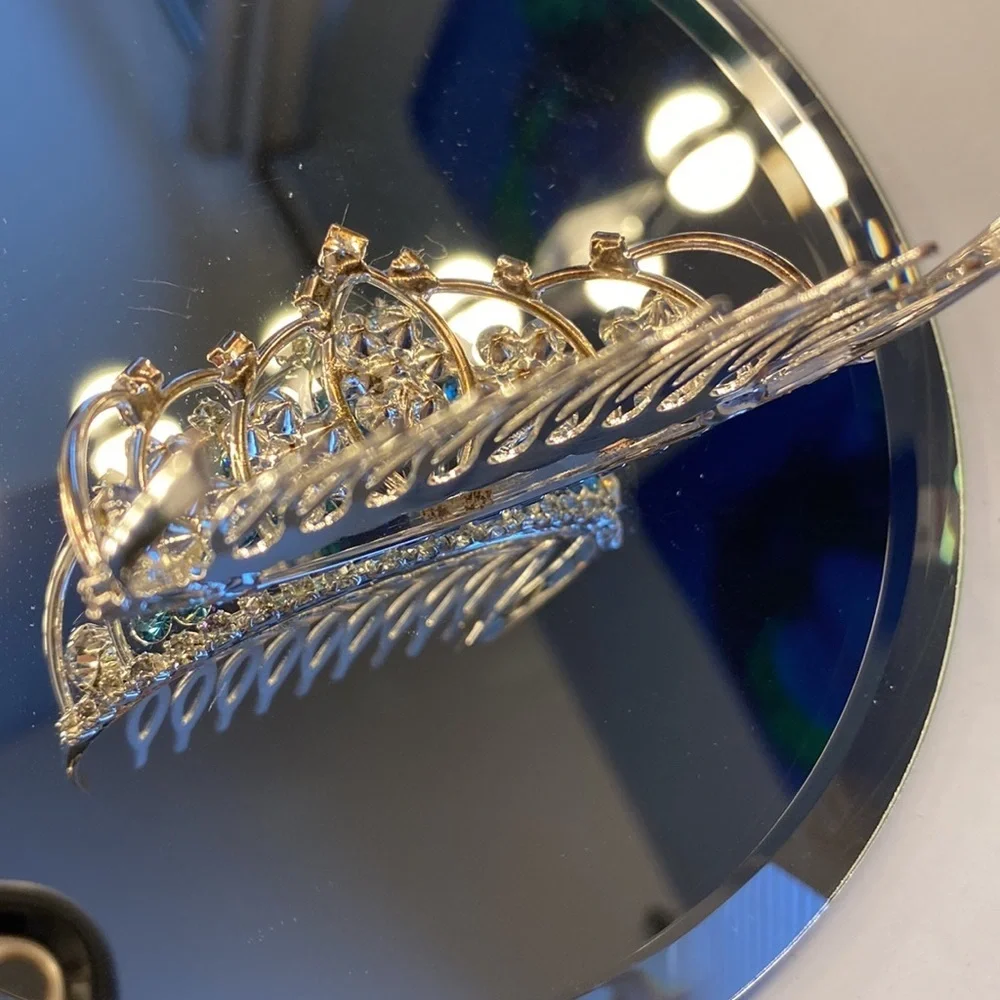 Kids Mini Crystal Tiara Comb Clear and Aqua Blue Rhinestones
